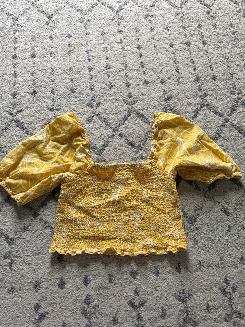 Target Yellow Smocked Puff Sleeve Crop Top with Square Neck